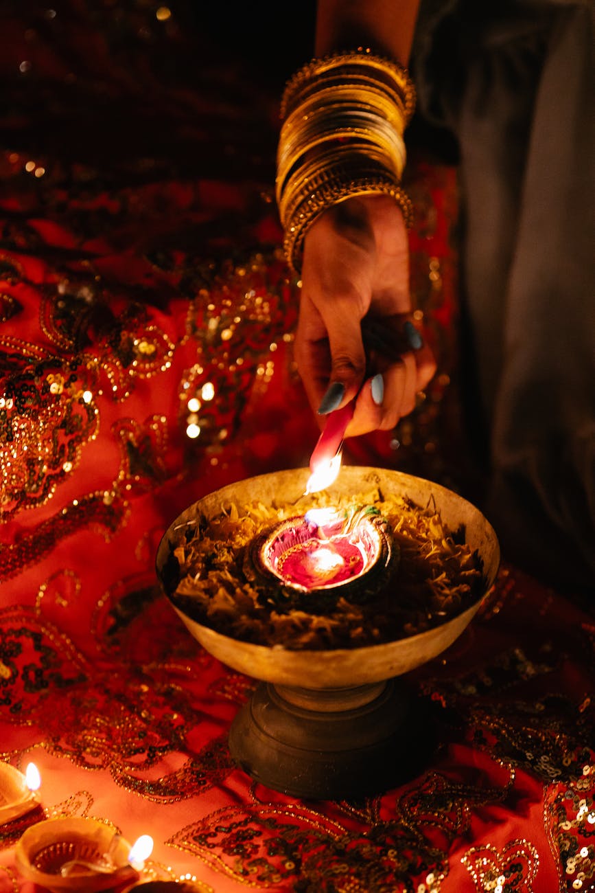 close up of woman lighting candle for ceremony